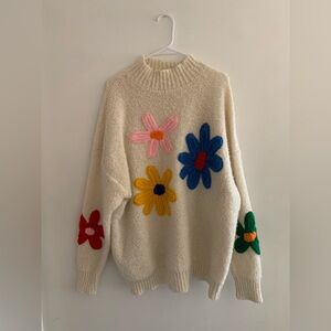 Sweater with Floral Accents Embroidered Women’s 4XL Cozy Colorful